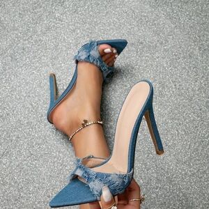 Distressed Denim Sandal Heel (4 inches)